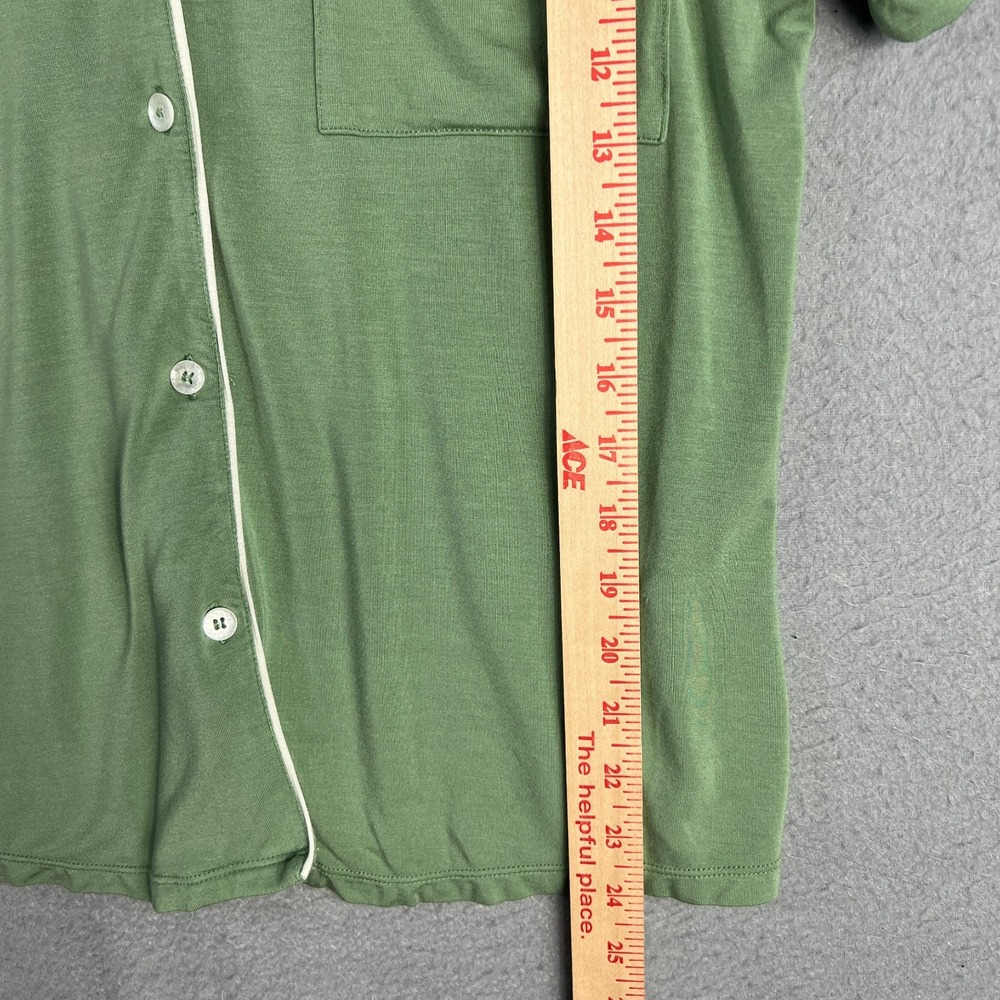 Eberjey Womens Small Green Short Sleeve Pajama Top Button Front Piped Trim PJs - Picture 7 of 8